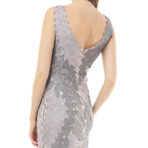 JS Collections Soutache Embroidered Leaf Gown in Navy/Cloud - Picture 7 of 16